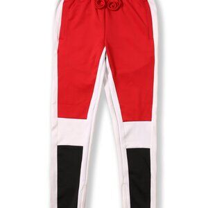 Men's Tri Colored Color Block Track Pant Joggers Red